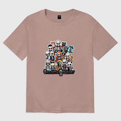 Футболка оверсайз женская Стикеры со скелетами, цвет: пыльно-розовый