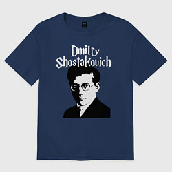 Футболка оверсайз женская Дмитрий Шостакович с портретом, цвет: тёмно-синий