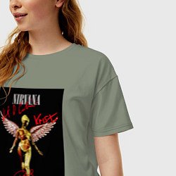 Футболка оверсайз женская Обложка Нирвана с автографами, цвет: авокадо — фото 2