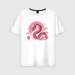 Женская футболка оверсайз Розовый дракон в японском ретро стиле