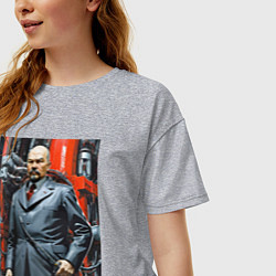 Футболка оверсайз женская Ленин в кожанке - киберпанк, цвет: меланж — фото 2