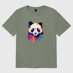 Футболка оверсайз женская Яркий портрет панды, цвет: авокадо