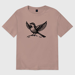 Футболка оверсайз женская Пташка, цвет: пыльно-розовый