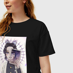 Футболка оверсайз женская Клинок, рассекающий демонов Синобу Котё, цвет: черный — фото 2