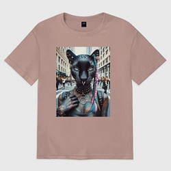 Футболка оверсайз женская Пантера панк из Нью-Йорка - нейросеть, цвет: пыльно-розовый