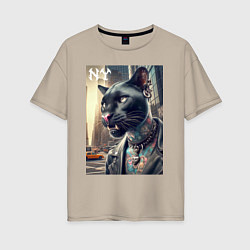 Футболка оверсайз женская Cool dude panther from New York - ai art, цвет: миндальный