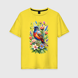 Футболка оверсайз женская Расписной овсянковый кардинал, цвет: желтый
