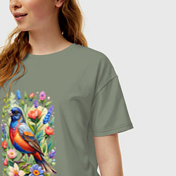 Футболка оверсайз женская Расписной овсянковый кардинал, цвет: авокадо — фото 2