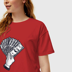 Футболка оверсайз женская Доллары в руке, цвет: красный — фото 2