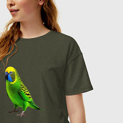 Футболка оверсайз женская Зеленый попугай, цвет: меланж-хаки — фото 2