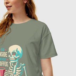 Футболка оверсайз женская Скелет и кофе, цвет: авокадо — фото 2