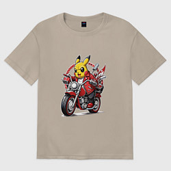 Футболка оверсайз женская Пикачу мчится на мотоцикле, цвет: миндальный