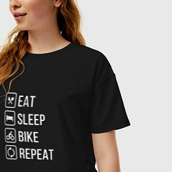 Футболка оверсайз женская Eat sleep bike repeat, цвет: черный — фото 2