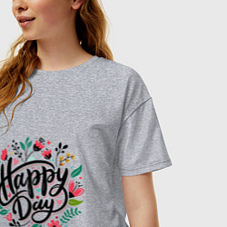 Футболка оверсайз женская Happy day с цветами, цвет: меланж — фото 2