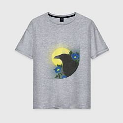 Женская футболка оверсайз Чёрный ворон на ветке под луной