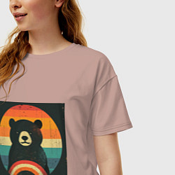 Футболка оверсайз женская Медведь хотел смотреть закат, но вышло как то наоб, цвет: пыльно-розовый — фото 2