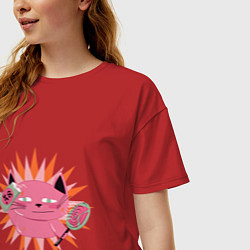 Футболка оверсайз женская Розовый летний кот, цвет: красный — фото 2
