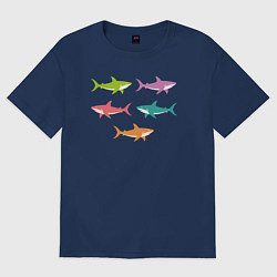 Футболка оверсайз женская Акулы в стиле поп-арт, цвет: тёмно-синий