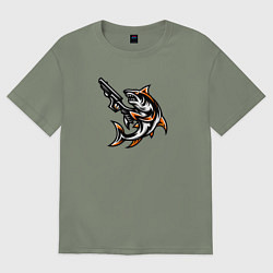 Футболка оверсайз женская Акула с пистолетом, цвет: авокадо