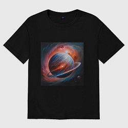 Футболка оверсайз женская Огненная планета, цвет: черный