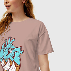 Футболка оверсайз женская Сердце и горы, цвет: пыльно-розовый — фото 2