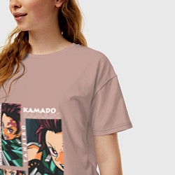 Футболка оверсайз женская Клинок рассекающий демонов Kamado Tanjiro, цвет: пыльно-розовый — фото 2