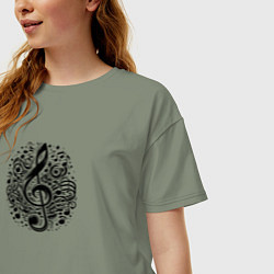 Футболка оверсайз женская Декоративная татуировка с нотами, цвет: авокадо — фото 2