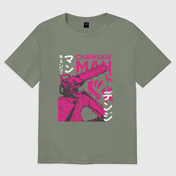 Футболка оверсайз женская Человек-бензопила Денджи неон, цвет: авокадо