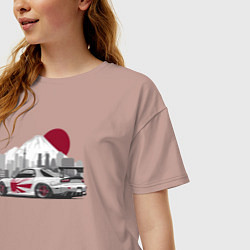 Футболка оверсайз женская Mazda rx-7 автомобиль гоночный jdm, цвет: пыльно-розовый — фото 2