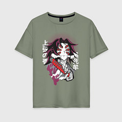 Футболка оверсайз женская Клинок рассекающий демонов 1 Высшая Луна Кокушибо, цвет: авокадо