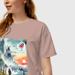 Футболка оверсайз женская Ghost of Tsushima - watercolor, цвет: пыльно-розовый — фото 2