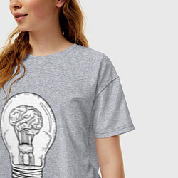 Футболка оверсайз женская Мозг и лампочка, цвет: меланж — фото 2