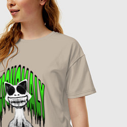 Футболка оверсайз женская Zoonomaly ужасная аномальная кошка, цвет: миндальный — фото 2