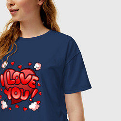 Футболка оверсайз женская Сердечко - я тебя люблю, цвет: тёмно-синий — фото 2