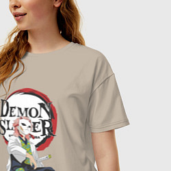 Футболка оверсайз женская Клинок рассекающий демонов Сабито, цвет: миндальный — фото 2