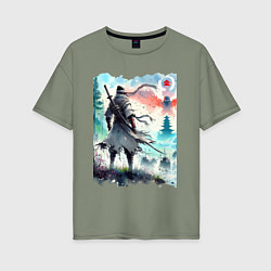 Женская футболка оверсайз Warrior samurai - ai art watercolor