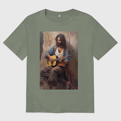 Футболка оверсайз женская Моряк гитарист, цвет: авокадо