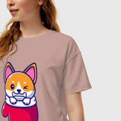 Футболка оверсайз женская Собачка в варежке, цвет: пыльно-розовый — фото 2