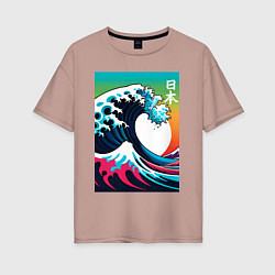 Женская футболка оверсайз Japanese wave - ai art