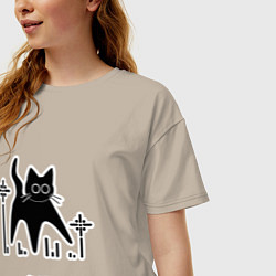 Футболка оверсайз женская Шокированный кот, цвет: миндальный — фото 2