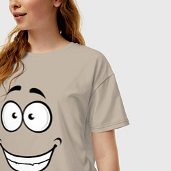 Футболка оверсайз женская Счастливая улыбка крупно, цвет: миндальный — фото 2