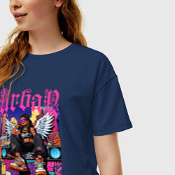 Футболка оверсайз женская Городская девушка ангел в стиле хип-хоп, цвет: тёмно-синий — фото 2