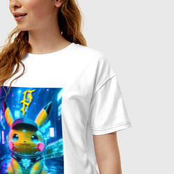 Футболка оверсайз женская Funny neon Pikachu под энергетическим барьером - a, цвет: белый — фото 2