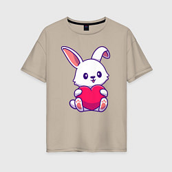 Футболка оверсайз женская Heart rabbit, цвет: миндальный