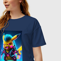Футболка оверсайз женская Cyberpunk - terrible Pikachu with claws, цвет: тёмно-синий — фото 2