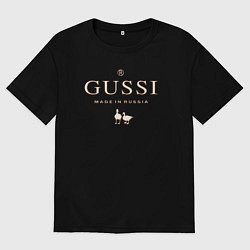 Футболка оверсайз женская Гусси золотой - гуси эмблема надпись, цвет: черный