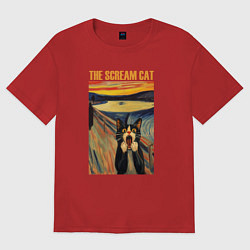 Футболка оверсайз женская The scream cat art, цвет: красный