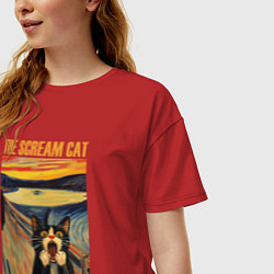 Футболка оверсайз женская The scream cat art, цвет: красный — фото 2