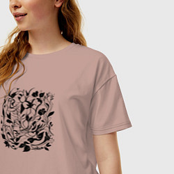 Футболка оверсайз женская Абстрактные природные узоры, цвет: пыльно-розовый — фото 2