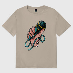 Футболка оверсайз женская Микрофон в руке, цвет: миндальный